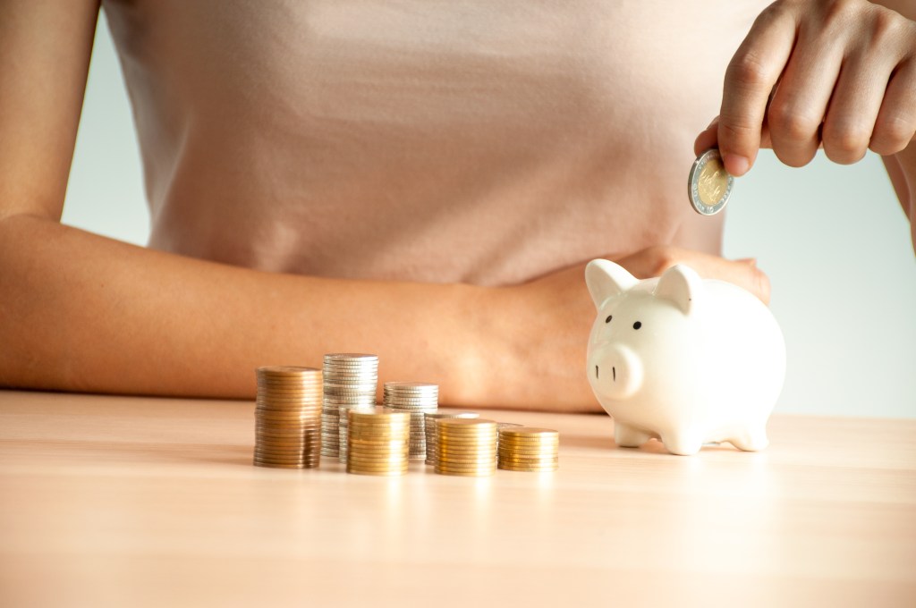 Young woman saving money, planning for home expenses, saving for financial crisis