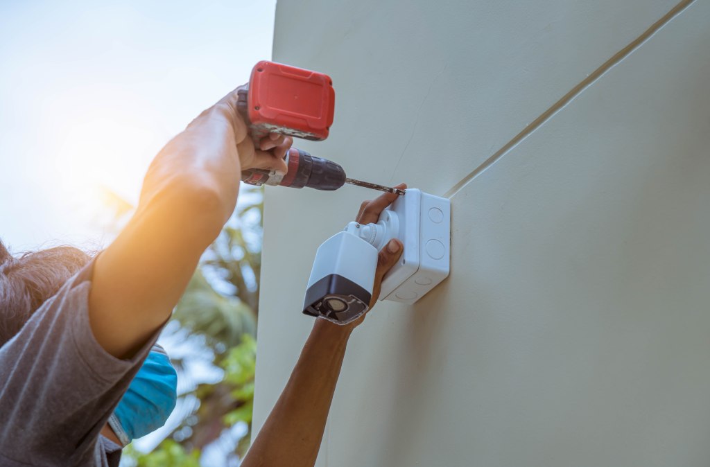 CCTV camera install with water proof cover to protect camera. 